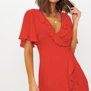 Red Wrap Tea Dress From PRETTYLITTLETHING